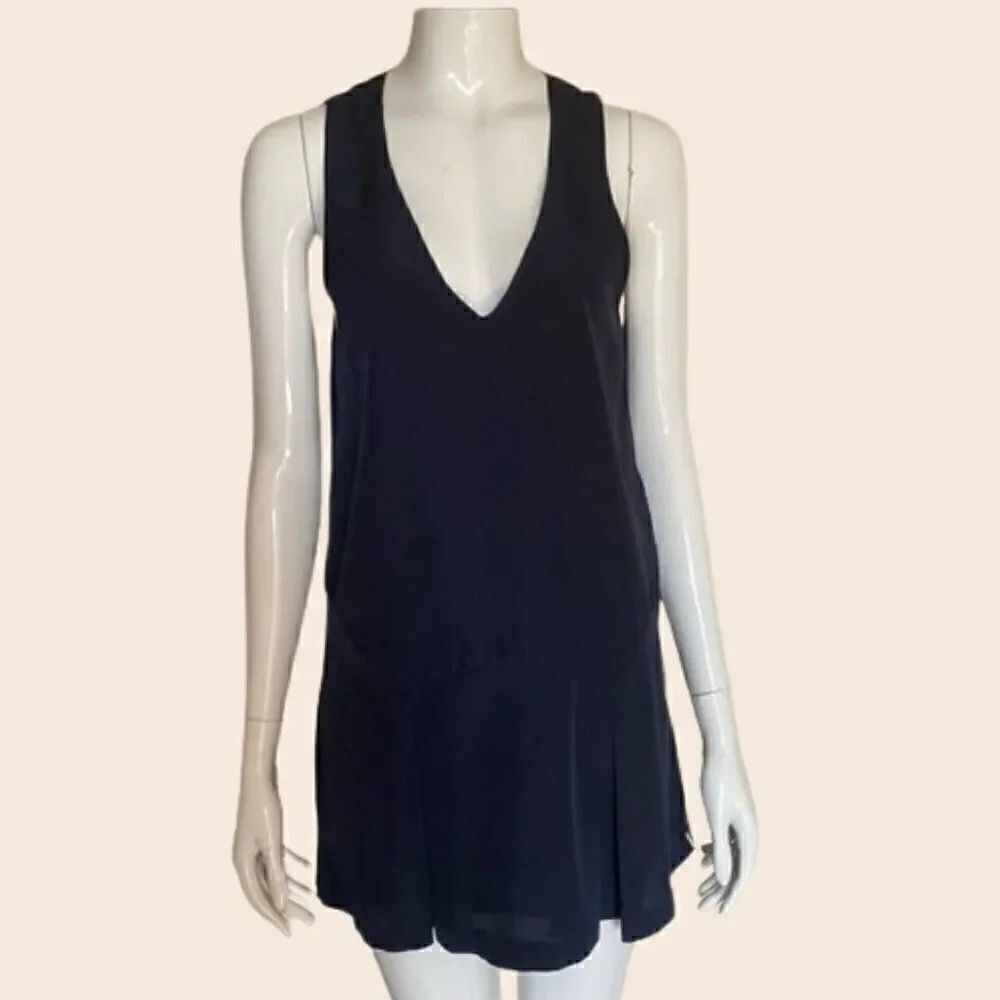 Finders Keepers Navy Mini Shift Dress with Tennis Style Pleated Skirt Size XS